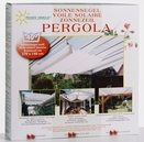 Salgsemballage: Komplet s�t af pergola med 4x monteringsvinkel + solsegl 420x140 cm uni hvid   Verkaufsverpackung: Komplett Bausatz Pergola mit 4x Montagewinkel + Sonnensegel 420x140 cm uni wei�
