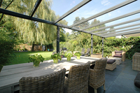 Sonnensegel Glasdach - 88 x 380 cm - uni hell elfenbein  - mit 40x Laufhaken + 2x Stopper